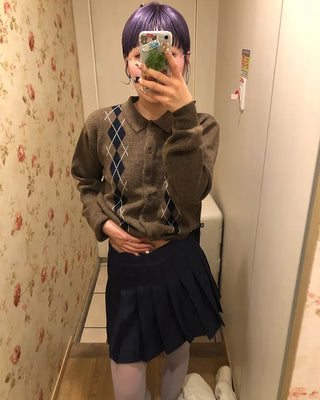 Colorful Argyle Knit Cardigan