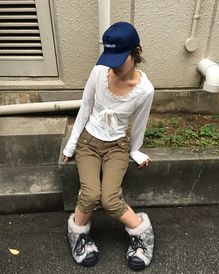 Waist bag elastic gathered side zip capri pants