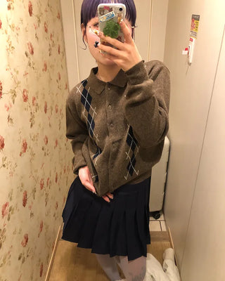 Colorful Argyle Knit Cardigan