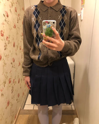 Colorful Argyle Knit Cardigan