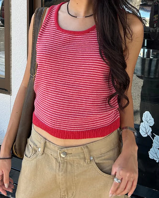 U-neck striped knit tank top