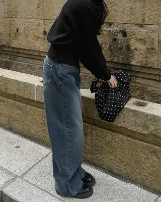Washed straight black denim pants