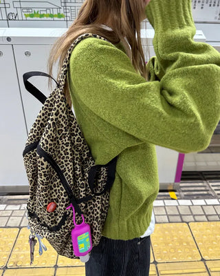 Leopard pattern backpack with zip pockets