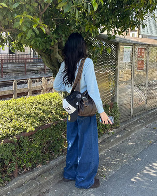 Straight denim pants with drawstring waist