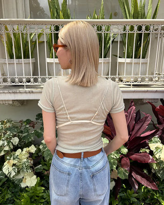 See-through slim half T-shirt