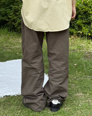 Back-button cotton wide-leg pants