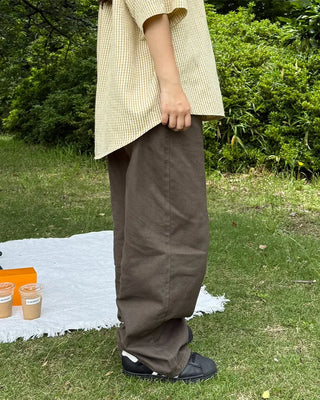 Back-button cotton wide-leg pants