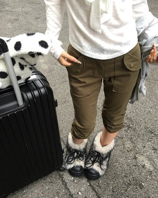 Waist bag elastic gathered side zip capri pants