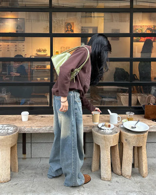 (Unisex) Tucked Wide Side Seam Washed Denim Pants