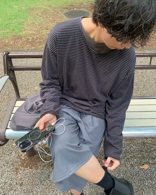Striped round long-sleeved T-shirt