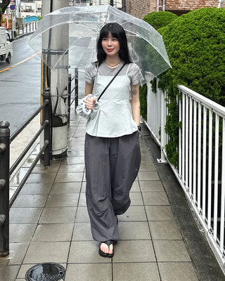 (Unisex) Nylon Wide-Leg Pants with Elastic Waistband