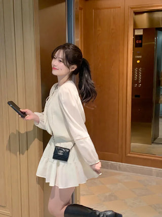 [2pcs] Shirred Blouse and Skirt Set