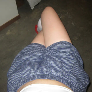 Checked pumpkin elastic waist shorts