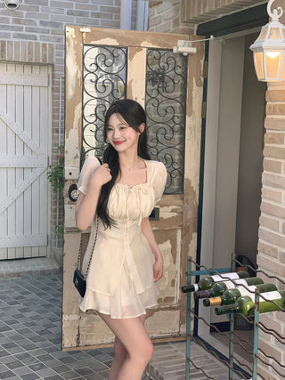 [2pcs] Ribbon Chiffon Blouse and Skirt Set