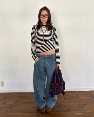Striped semi-cropped long-sleeve T-shirt