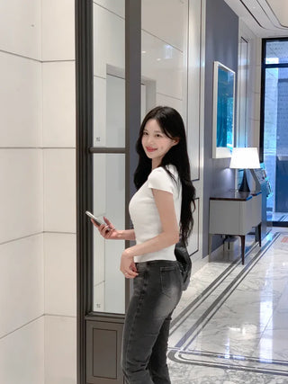 [7 colors] Rib-knit short-sleeved cardigan