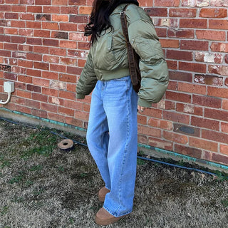 Washed wide denim pants