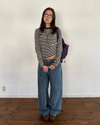 Striped semi-cropped long-sleeve T-shirt