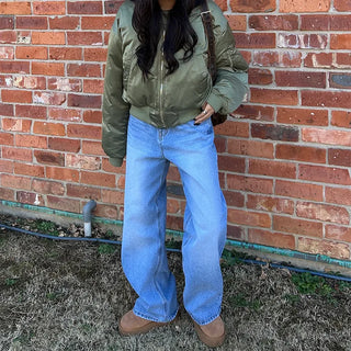 Washed wide denim pants