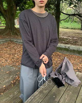 Striped round long-sleeved T-shirt
