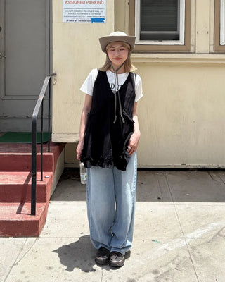 Washed design wide denim pants