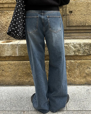 Washed straight black denim pants