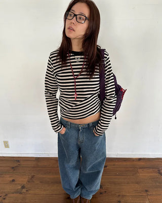 Striped semi-cropped long-sleeve T-shirt