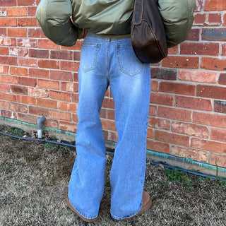 Washed wide denim pants