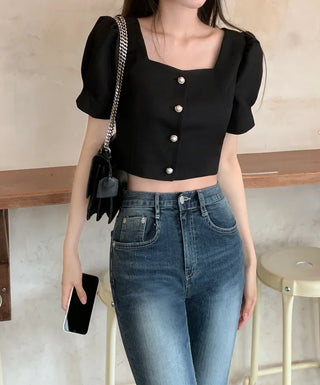 Short-sleeved tweed jacket blouse (2 colors)