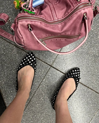 Polka dot almond toe pumps