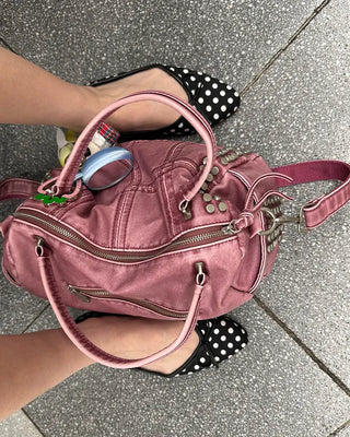 Block stitch double stud 2-way Boston bag
