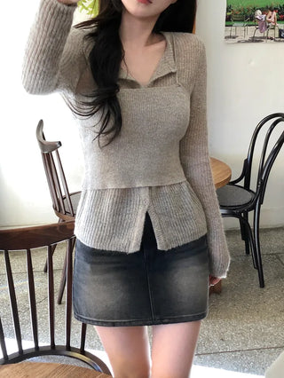 [2pcs] Sleeveless Cardigan Set
