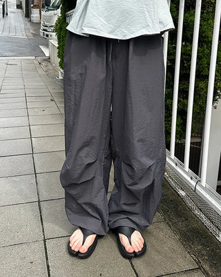 (Unisex) Nylon Wide-Leg Pants with Elastic Waistband