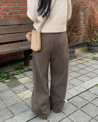 [3 colors] Cotton pleated wide-leg pants