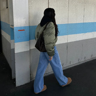 Washed wide denim pants