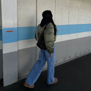 Washed wide denim pants