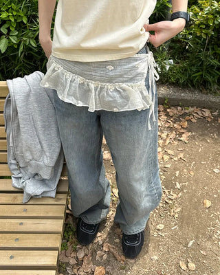 Flower embroidered layered wrap skirt
