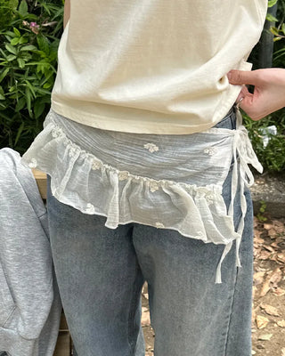 Flower embroidered layered wrap skirt