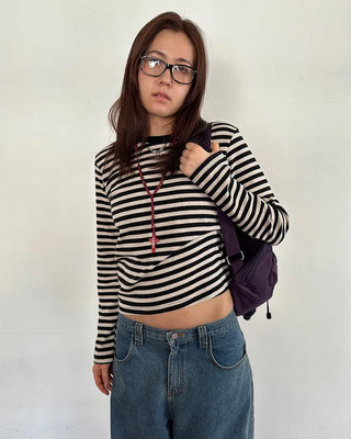 Striped semi-cropped long-sleeve T-shirt