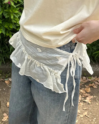 Flower embroidered layered wrap skirt