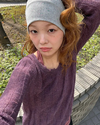 V-neck sheer ribbed knit