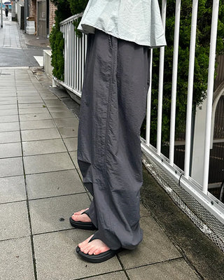 (Unisex) Nylon Wide-Leg Pants with Elastic Waistband
