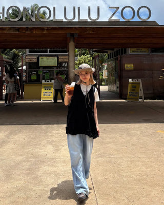 Washed design wide denim pants