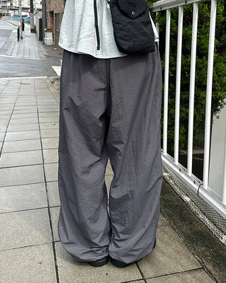 (Unisex) Nylon Wide-Leg Pants with Elastic Waistband
