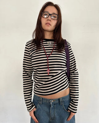 Striped semi-cropped long-sleeve T-shirt