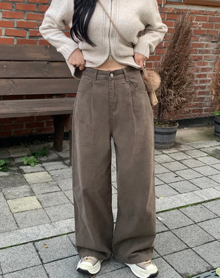 [3 colors] Cotton pleated wide-leg pants