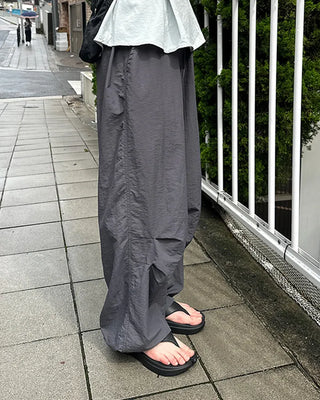 (Unisex) Nylon Wide-Leg Pants with Elastic Waistband
