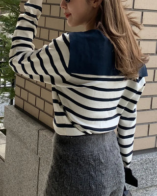 Sailor collar striped cardigan