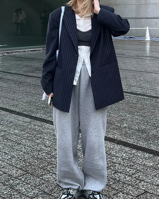 Striped Shoulder Pad Oversized Jacket
