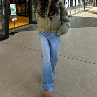 Washed wide denim pants